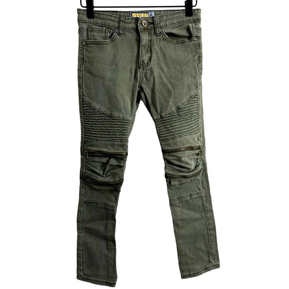 Demolition Green Moto Biker Jeans Size 10 - Picture 1 of 6